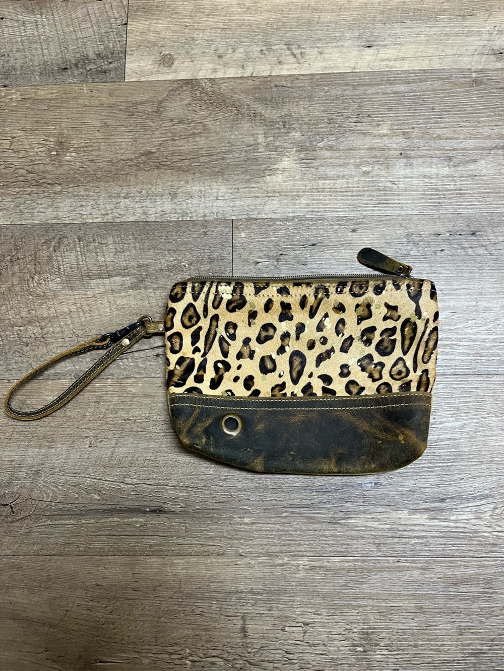Myra Bag Cheetah Print Wristlet in Tan, Brown, Black, leather, canvas